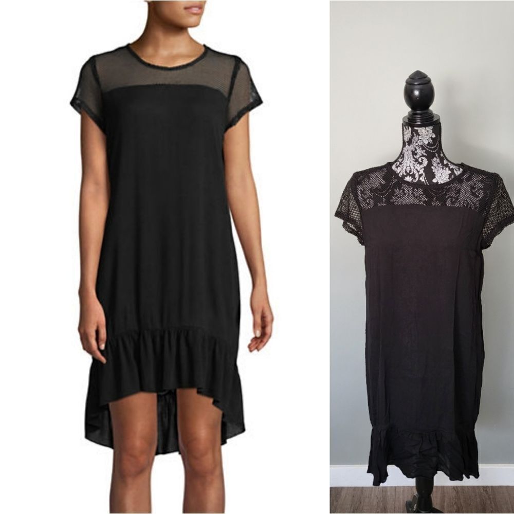 Lori Michaels Mesh Ruffle-Hem Coverup Dress-BLACK-Medium